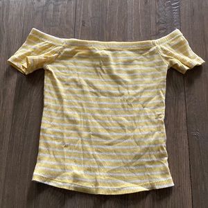 H&M yellow striped off the shoulder crop top